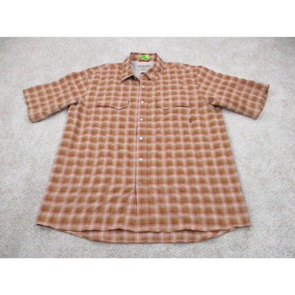 Simms Shirt Men XL Brown Orange Cor3 Pearl Snap Button Up Fisherman Outdoors - Picture 1 of 12